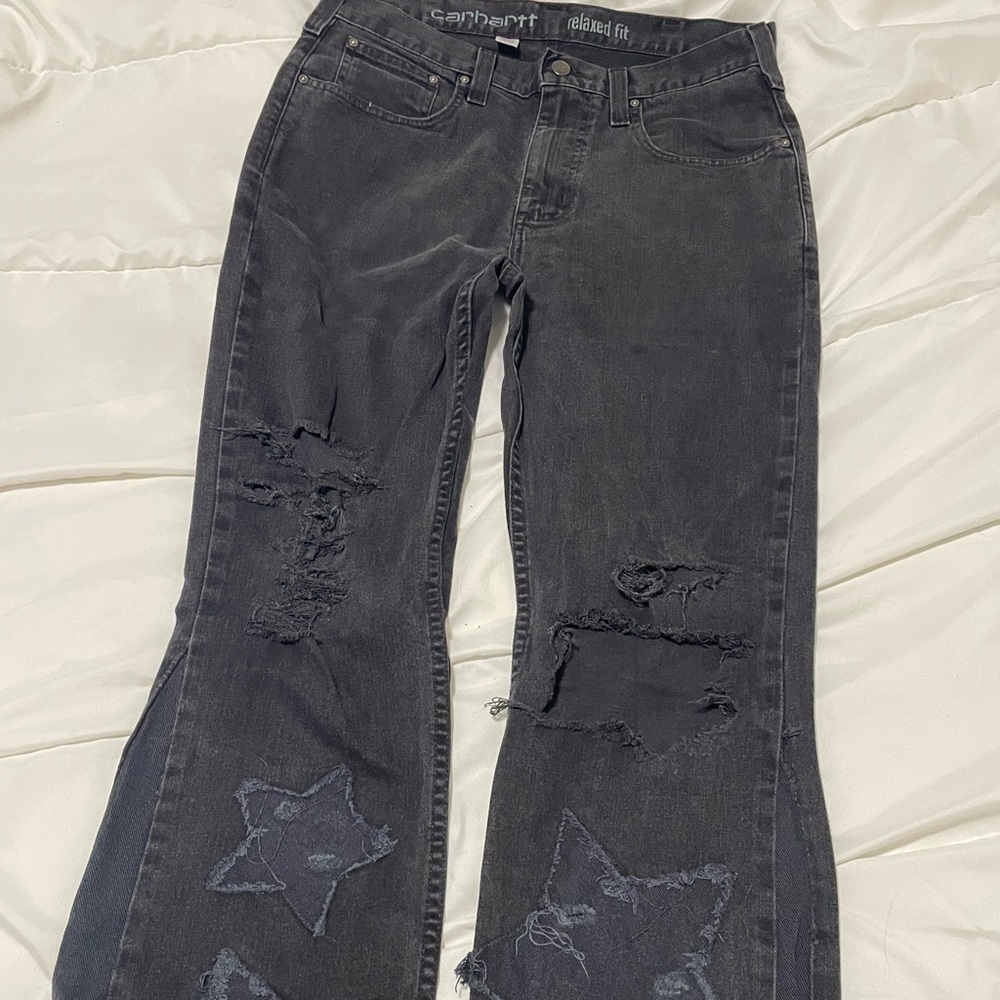 Carhartt Black Distressed Relaxed Fit Customized Jeans